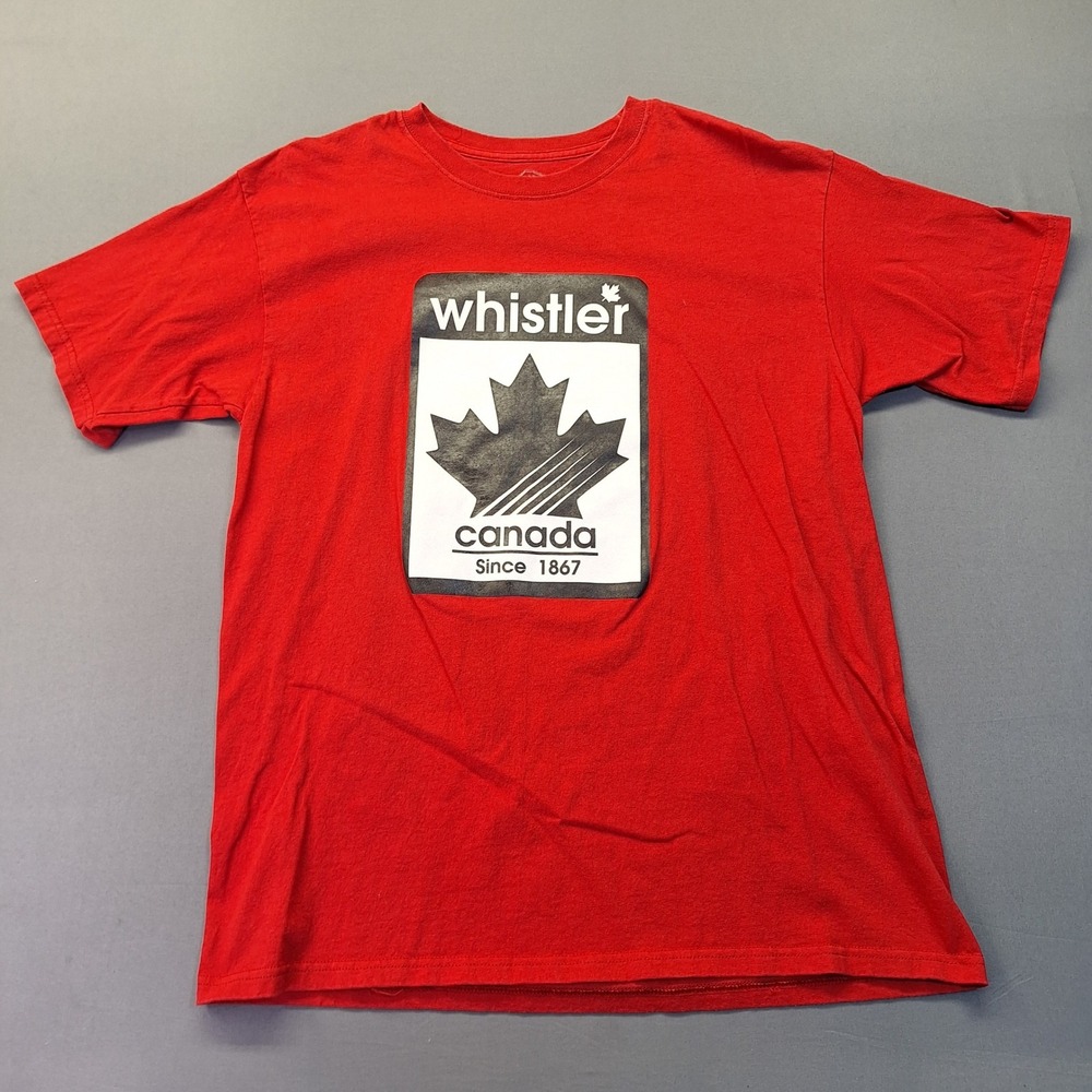 Snowcap Whistler Canada Red Graphic T-Shirt Mens Large Maple Leaf Souvenir Tee